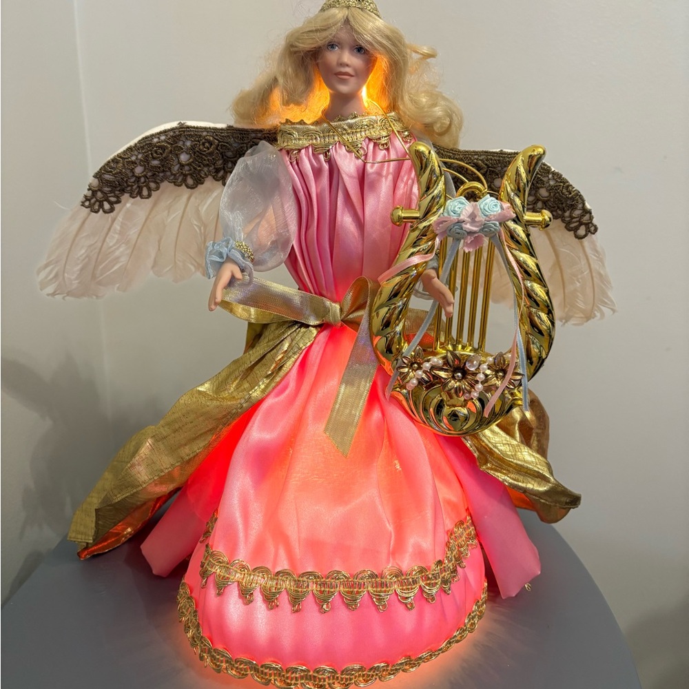 Illuminated Angel Figurine with Harp
